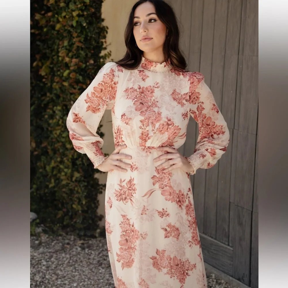 Baltic Born Floral Long Sleeve Dress in Pink and Red - Picture 4 of 16